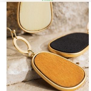 Black wood gold accent drop earrings